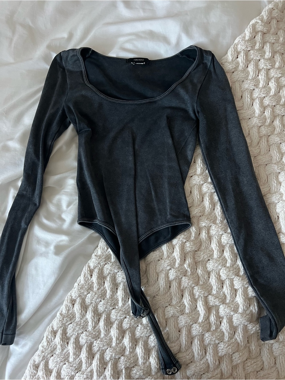 Forever 21 Black Long Sleeve Scoop Neck Bodysuit